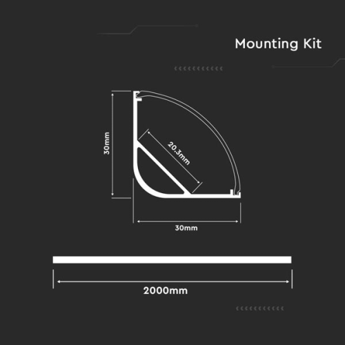 Profil aluminiu PT 2m colt, V-TAC
