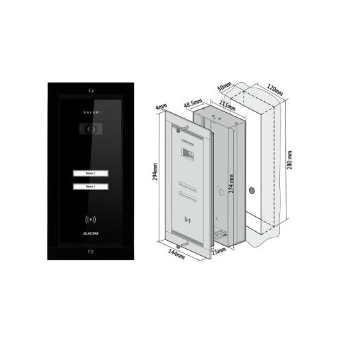 Panou video exterior negru 2 familii incastrat, Electra