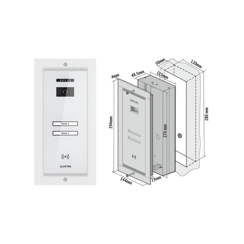 Panou video exterior alb 2 familii incastrat, Electra