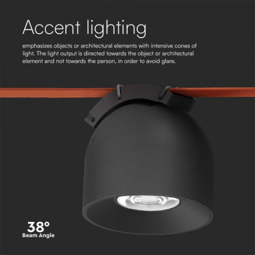 Proiector LED magnetic pe sina textila 38° 48V 10W 3000k negru, V-TAC