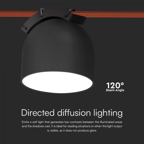 Proiector LED magnetic pe sina textila 120° 48V 12W 3000k negru, V-TAC