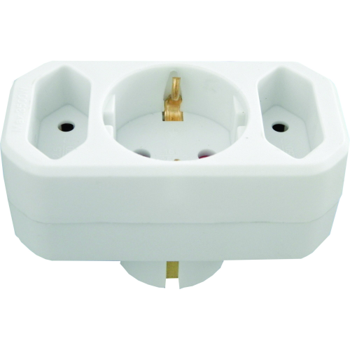 Triplu stecher 1xSchuko 2xPini verticali + protectie copii, Comtec