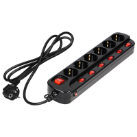 Prelungitor cu intrerupator 1.5m 6P negru 10A, Orno