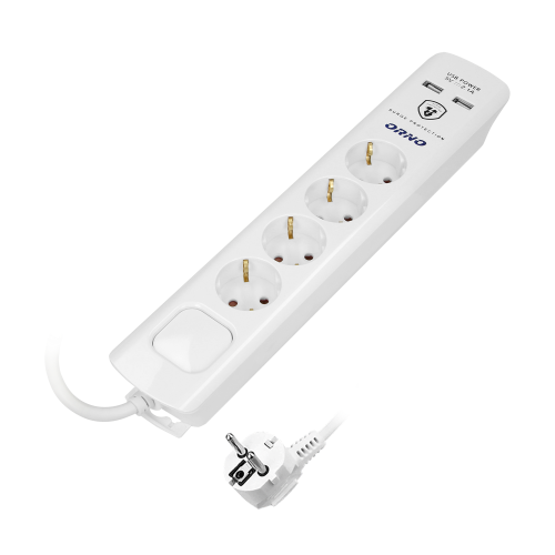 Prelungitor cu intrerupator 3m 4P + 2xUSB alb 16A, Orno