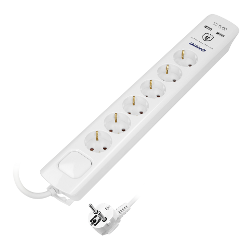 Prelungitor cu intrerupator 3m 6P + 2xUSB alb 16A, Orno