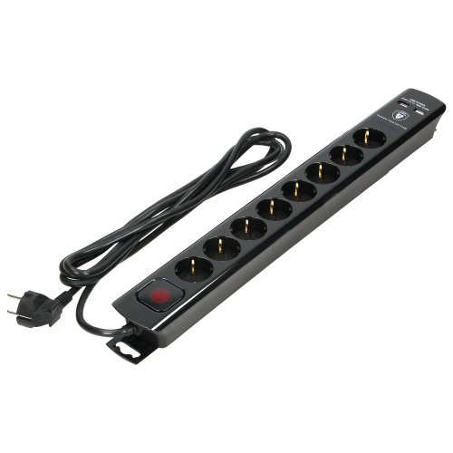 Prelungitor cu intrerupator 3m 8P + 2xUSB negru 16A, Orno