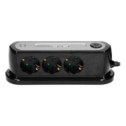 Bloc multipriza pe birou 3P + 2xUSB negru, Orno