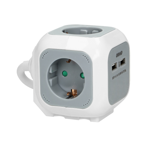 Prelungitor 1.4m 4P + 2xUSB gri-alb 16A, Orno