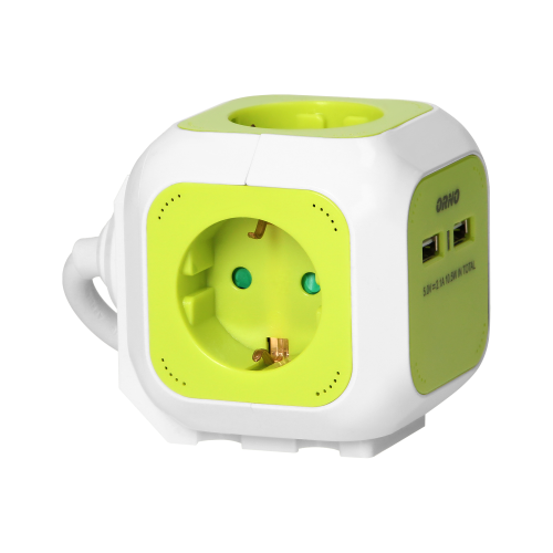 Prelungitor 1.4m 4P + 2xUSB lime 16A, Orno