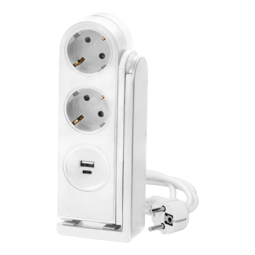 Bloc multipriza pe birou 2P + 1xUSB A + 1xUSB C alb, Orno