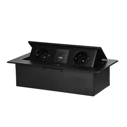 Priza incastrabila 2P+2xUSB (tip A+C) negru mat, Orno