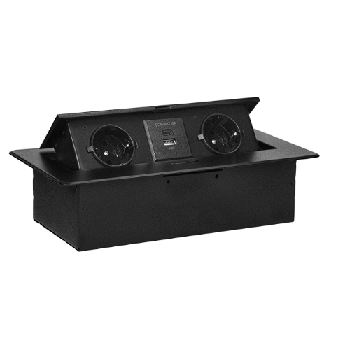 Priza incastrabila 2P+2xUSB (tip A+C) negru mat, Orno