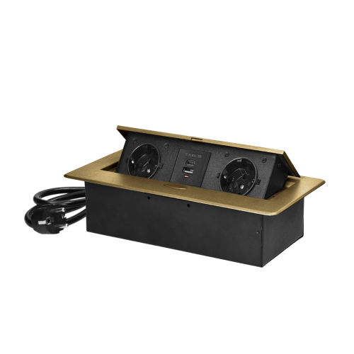 Priza incastrabila cu cablu 2P+2xUSB (tip A+C) auriu mat, Orno