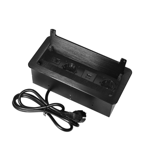 Priza incastrabila cu cablu 2P+2xUSB (tip A+C) cu perie anti-praf negru, Orno