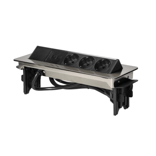 Priza incastrabila cu cablu 3P+2xUSB nichel, Orno