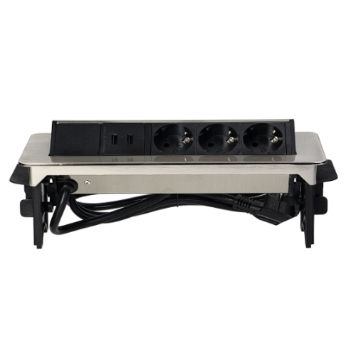 Priza incastrabila cu cablu 3P+2xUSB nichel, Orno