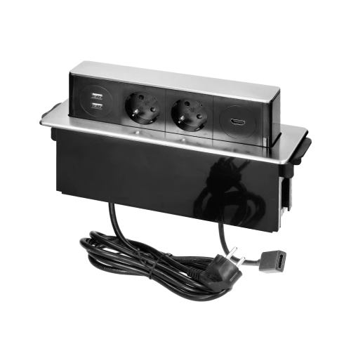 Priza incastrabila cu cablu 2P+2xUSB+1xHDMI argintiu, Orno