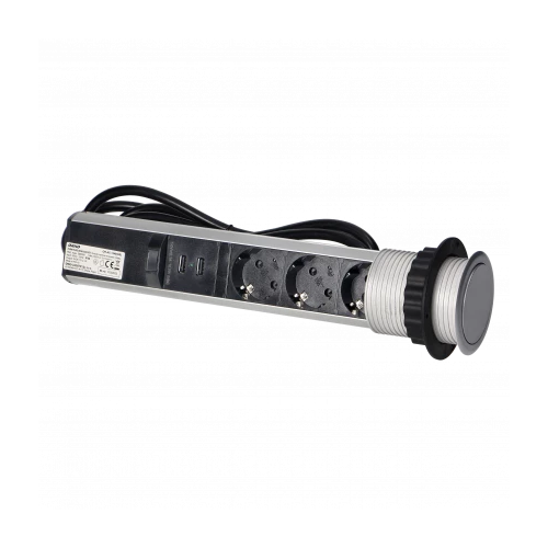 Priza incastrabila cu cablu Ø6 3P+2xUSB argintiu, Orno