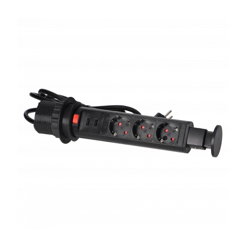 Priza incastrabila cu cablu Ø6 3P+2xUSB negru, Orno