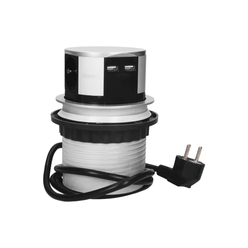 Priza incastrabila cu cablu Ø10 3P+2xUSB argintiu, Orno