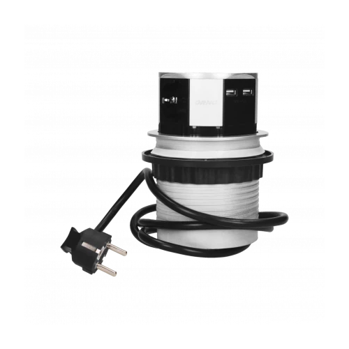 Priza incastrabila cu cablu Ø10 3P+2xUSB argintiu, Orno