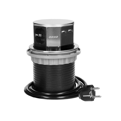 Priza incastrabila cu cablu Ø10 3P+2xUSB inox, Orno