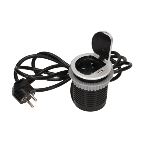 Priza incastrabila cu cablu Ø6 1P+1xUSB argintiu, Orno