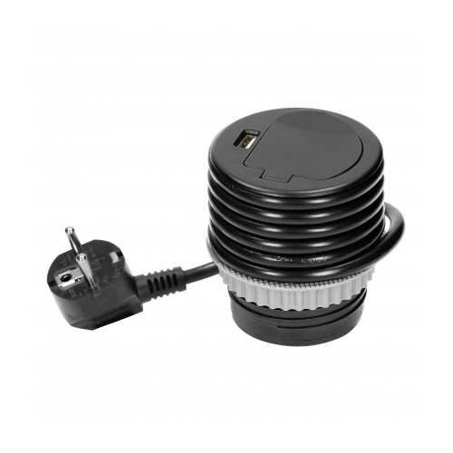 Priza incastrabila cu cablu Ø6 1P+1xUSB negru, Orno