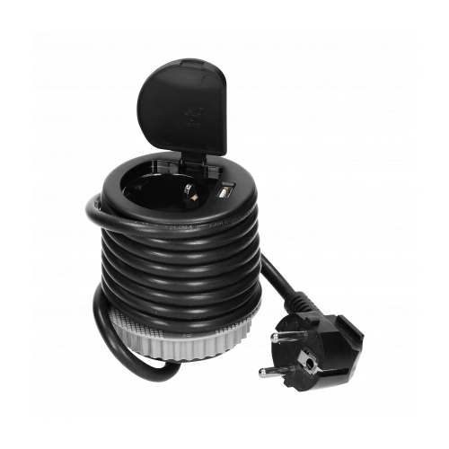Priza incastrabila cu cablu Ø6 1P+1xUSB negru, Orno