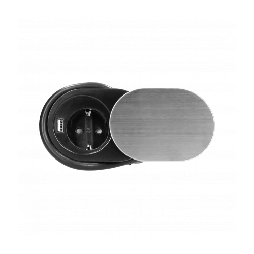 Priza incastrabila cu cablu cu capac glisant Ø6 1P+1xUSB argintiu, Orno