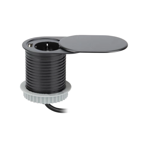 Priza incastrabila cu cablu cu capac glisant Ø6 1P+1xUSB negru, Orno
