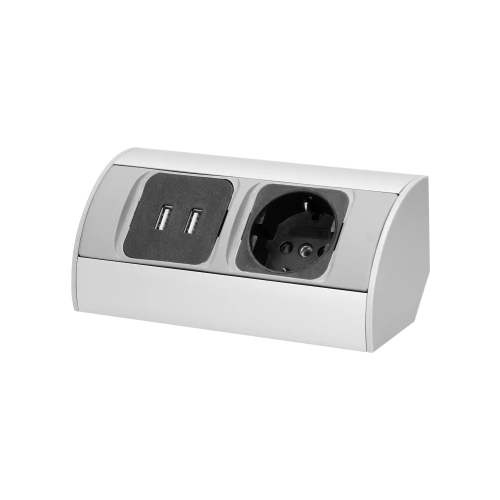 Priza de colt 1P+2xUSB argintiu, Orno