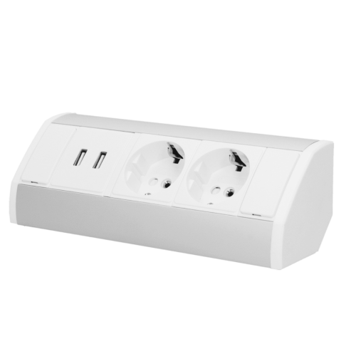 Priza de colt 2P+2xUSB argintiu-alb, Orno