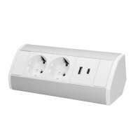 Priza de colt 2P+2xUSB(tip A+C) argintiu-alb, Orno