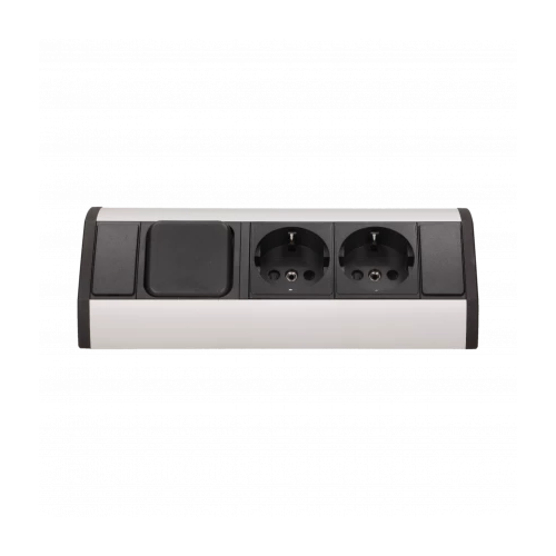 Priza de colt 2P+intrerupator argintiu-negru, Orno