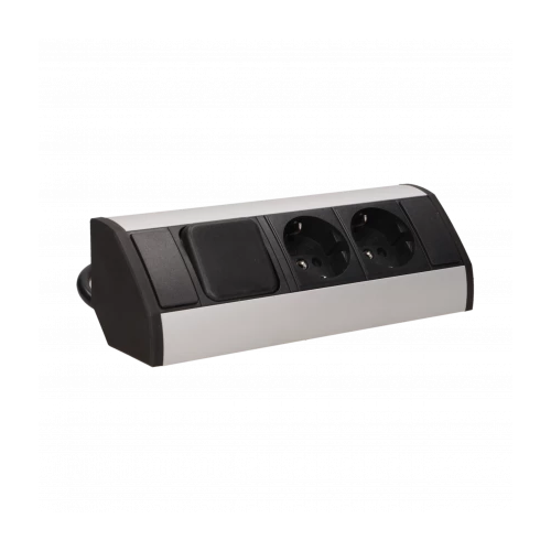 Priza de colt 2P+intrerupator argintiu-negru, Orno