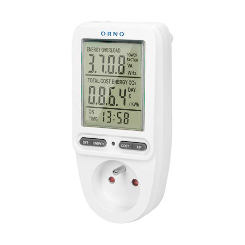 Priza cu calculator de energie cu ecran LCD alb, Orno