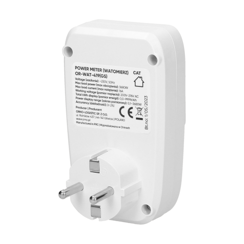 Priza cu masurare cu ecran LCD alb schuko, Orno