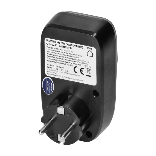 Priza cu masurare cu ecran LCD si iluminare de fundal negru schuko, Orno