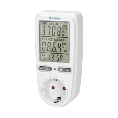 Priza cu calculator de energie cu ecran LCD alb schuko, Orno