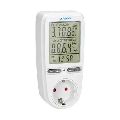 Priza cu calculator de energie cu ecran LCD alb schuko, Orno