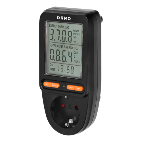 Priza cu calculator de energie cu ecran LCD negru schuko, Orno