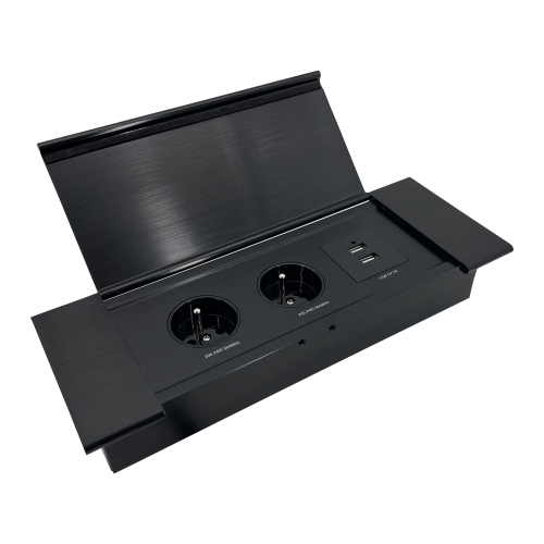 Priza incastrabila cu cablu 2P+2xUSB (tip A+C) negru mat, Orno