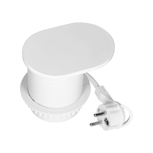 Priza incastrabila cu cablu cu capac glisant Ø6 1x2P+T+2xUSB(tip A+C) alb, Orno