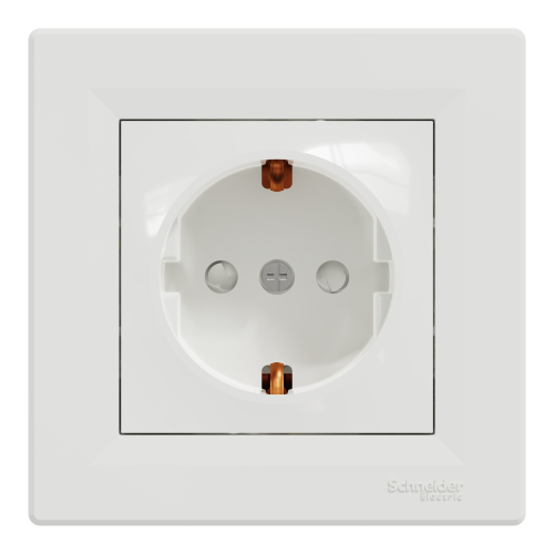 Priza simpla 2P+E cu CP + obturatoare Asfora alb 16A, Schneider