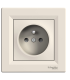 Priza simpla 2P+E cu pin + obturatoare Asfora crem 16A, Schneider