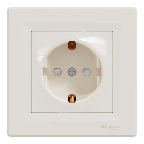 Priza simpla 2P+E cu CP + obturatoare Asfora crem 16A, Schneider