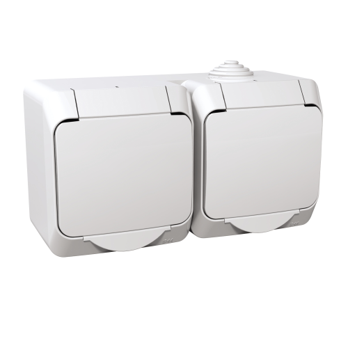 Priza dubla cu impamantare + obturatoare Cedar Plus alb 16A, Schneider