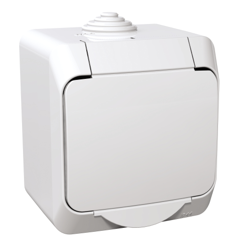 Priza simpla cu impamantare + obturatoare Cedar Plus alb 16A, Schneider