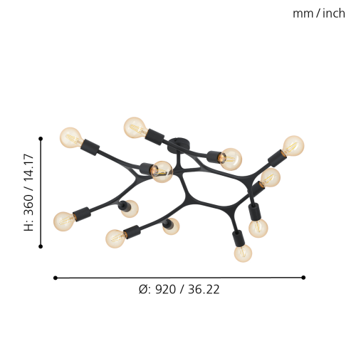 Lustra Bocadella 12x60W neagra, Eglo